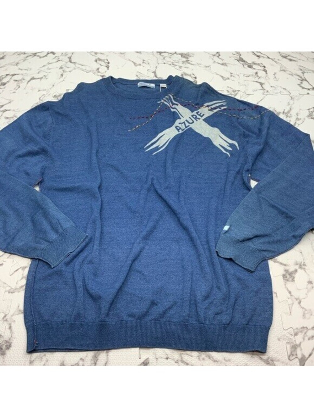 Men's Azzure Vintage Style Blue White Crewneck Sweatshirt